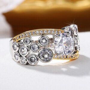 925 Silver Plated 4A Round Brilliant Cut CZ Wedding Ring, MLNN1058